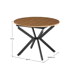   Kihúzható étkezőasztal, világos tölgy/fekete, 100x100-140x75 cm, ABERO TYP 1