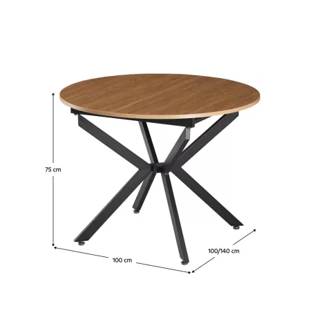 Kihúzható étkezőasztal, világos tölgy/fekete, 100x100-140x75 cm, ABERO TYP 1