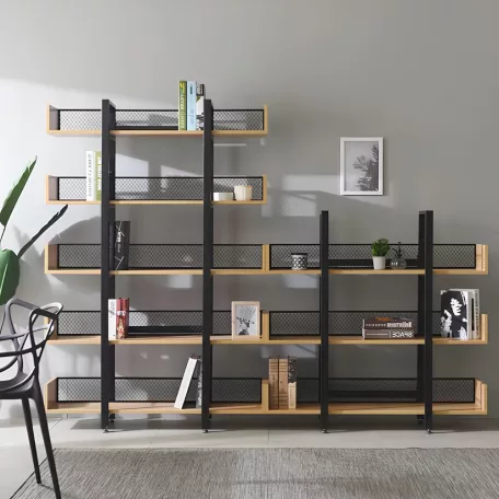 5 polcos polcállvány, tölgy/fekete, KILIS NEW TYP 2