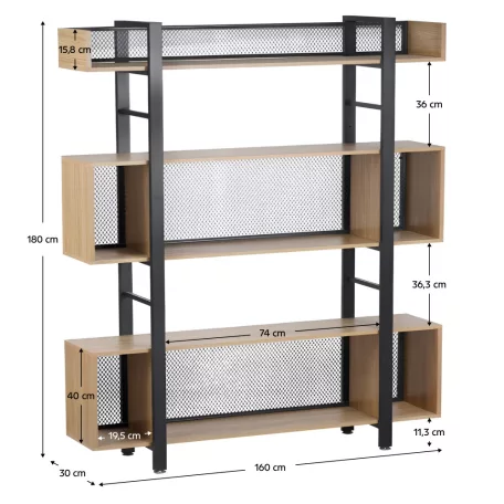 3 polcos polcállvány, tölgy/fekete, KILIS NEW TYP 4