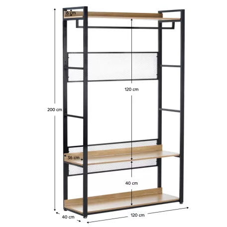 Polcállvány polcokkal, tölgy/fekete, KILOS NEW TYP 2