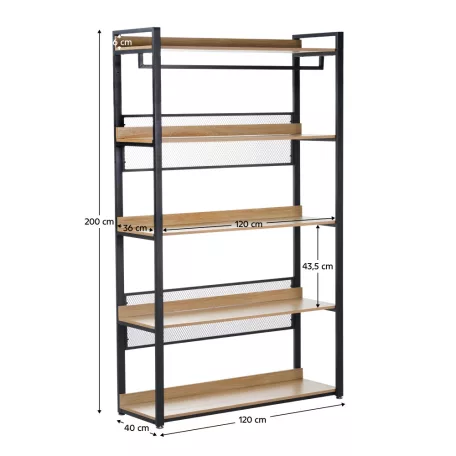 5 polcos állvány, tölgy/fekete, KILOS NEW TYP 3