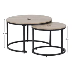 Dohányzóasztal, 2 db-os szett, sonoma tölgy/fekete, TARNI