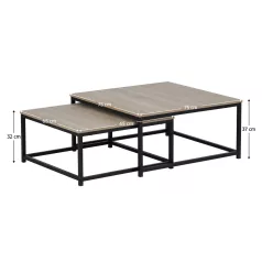   Dohányzóasztalok, 2 db-os szett, sonoma tölgy/fekete, KASTLER 2 NEW TYP 1