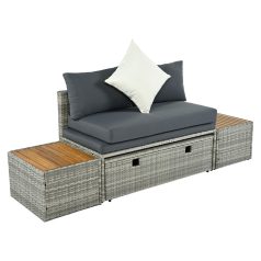 Kerti rattan szett, szürke/természetes/krémszínű, DEBRA