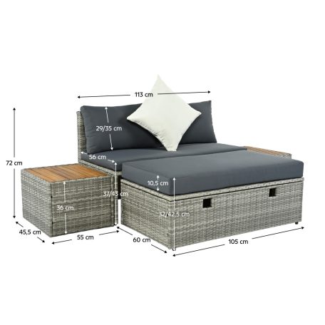 Kerti rattan szett, szürke/természetes/krémszínű, DEBRA