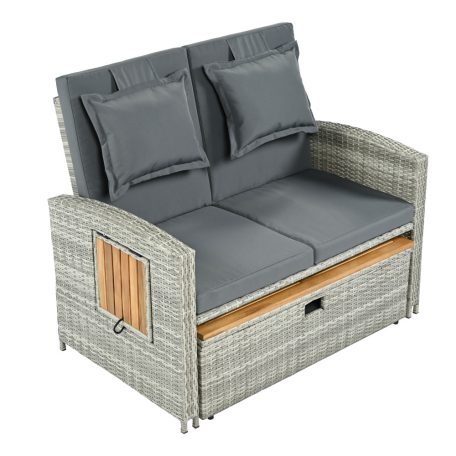 Kerti rattan heverő, szürke/természetes, MALORY