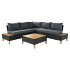 Kerti rattan szett, akácfa, fekete/szürke/természetes, MALKOM