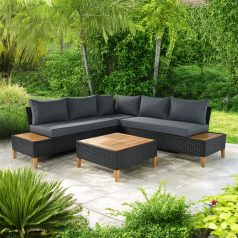   Kerti rattan szett, akácfa, fekete/szürke/természetes, MALKOM