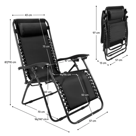 Kerti állítható szék, fekete, GERALD NEW