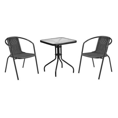 Kerti asztal, fekete acél/edzett üveg, FRENY