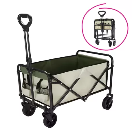 Kerti kocsi, összecsukható, bézs/zöld/fekete, KARIL