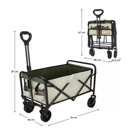 Kerti kocsi, összecsukható, bézs/zöld/fekete, KARIL