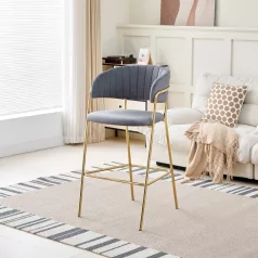   Design bárszék, szürkésbarna Velvet szövet/gold króm arany, DASMIN TYP 2