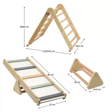Montessori Pikler-háromszög 3 az 1-ben, természetes/színes, OPRIN