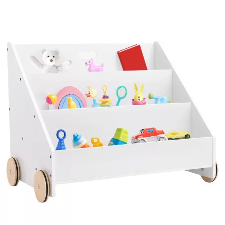 Gyerek könyvespolc kerekekkel, fehér, BERUS