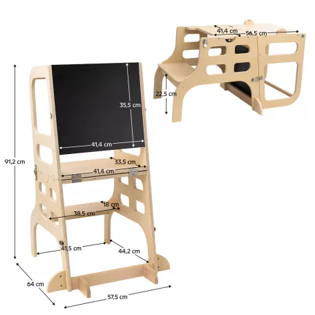 Montessori tanulótorony 3 az 1-ben táblával, természetes, MAGAN