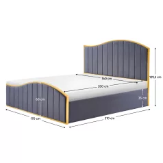   Ágy ráccsal, 160x200, sötétszürke Velvet szövet/gold arany króm, GEORGIA