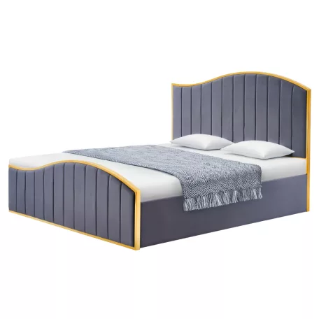 Ágy ráccsal, 180x200, sötétszürke Velvet szövet/gold arany króm, GEORGIA