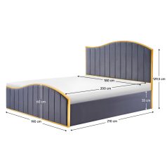   Ágy ráccsal, 180x200, sötétszürke Velvet szövet/gold arany króm, GEORGIA