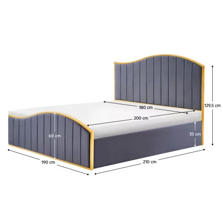 Ágy ráccsal, 180x200, sötétszürke Velvet szövet/gold arany króm, GEORGIA