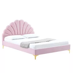   Ágy ágyráccsal, 140x200, rózsaszín Velvet szövet, ISADORA