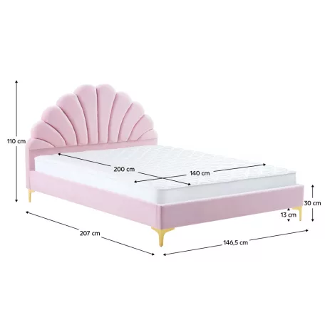 Ágy ágyráccsal, 140x200, rózsaszín Velvet szövet, ISADORA