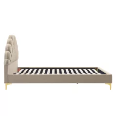 Ágy ágyráccsal, 160x200, bézs Velvet szövet, ISADORA