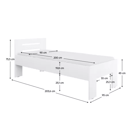 Ágy, 90x200, fehér, BASIS