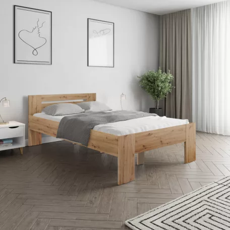 Ágy, 140x200, artisan tölgy, BASIS