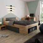 Ágy tárhellyel, 140x200, artisan tölgy/antracit, UNIS