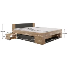 Ágy tárhellyel, 180x200, artisan tölgy/antracit, UNIS