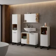 Magas szekrény, fehér/artisan tölgy, CUBO CUB01