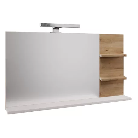 Tükör LED világítással, fehér/artisan tölgy, CUBO CUB04