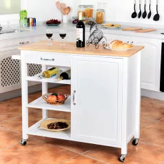 Tálalókocsi, fehér/természetes, ROBINS