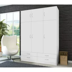 Ruhásszekrény, háromajtós, fehér, GERI NEW