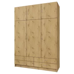 Ruhásszekrény, háromajtós, artisan tölgy, GERI NEW