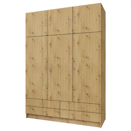 Ruhásszekrény, háromajtós, artisan tölgy, GERI NEW