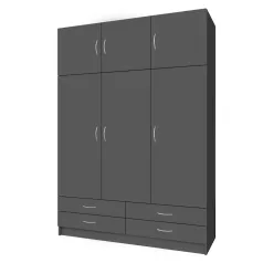 Ruhásszekrény, háromajtós, grafit, GERI NEW