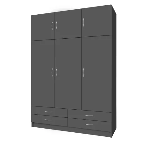 Ruhásszekrény, háromajtós, grafit, GERI NEW