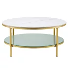 Dohányzóasztal, világos márvány/tejes/gold króm-arany, ENION 2 NEW