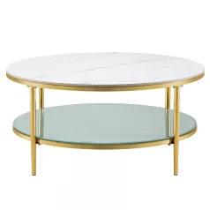   Dohányzóasztal, világos márvány/tejes/gold króm-arany, ENION 2 NEW