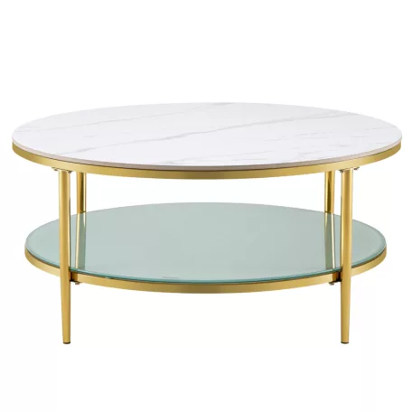 Dohányzóasztal, világos márvány/tejes/gold króm-arany, ENION 2 NEW