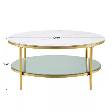 Dohányzóasztal, világos márvány/tejes/gold króm-arany, ENION 2 NEW