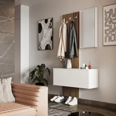 Előszobai szett, fehér/artisan tölgy, REBEKA