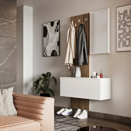 Előszobai szett, fehér/artisan tölgy, REBEKA