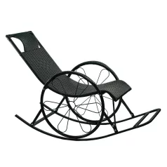 Hintaszék, rattan/fém, fekete, ROKIN