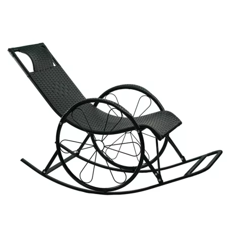 Hintaszék, rattan/fém, fekete, ROKIN