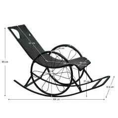 Hintaszék, rattan/fém, fekete, ROKIN