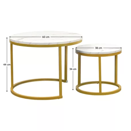 Dohányzóasztal, 2 db-os szett, arany/márvány imitáció, DAMON